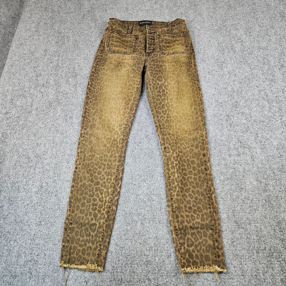 Black Orchid Los Angeles Leopard Print Button Fly Raw Hem Jeans Brown Size 26